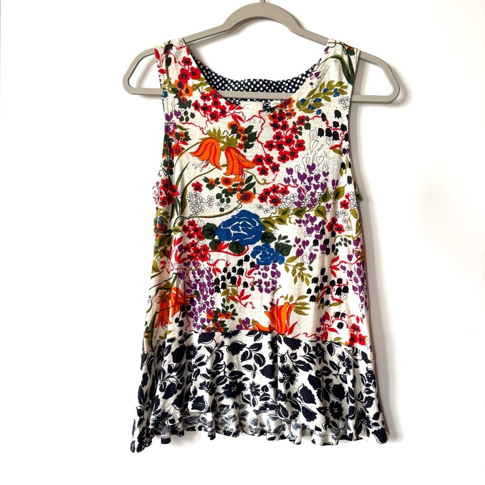 Anthropologie Postmark mixed floral and polka dot tank top